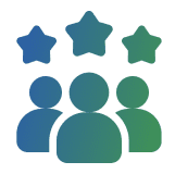 Three people icons with three stars above.